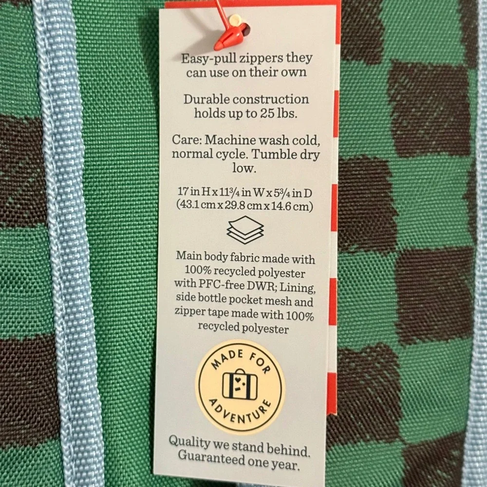 Cat & Jack Backpack Kids Green Black Checkered NWT Laptop Sleeve